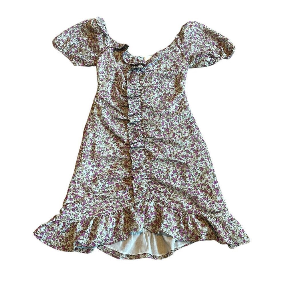 ASTR The Label Blue Purple Shirred Mini Dress Ruffle Flowy Size Small Women's